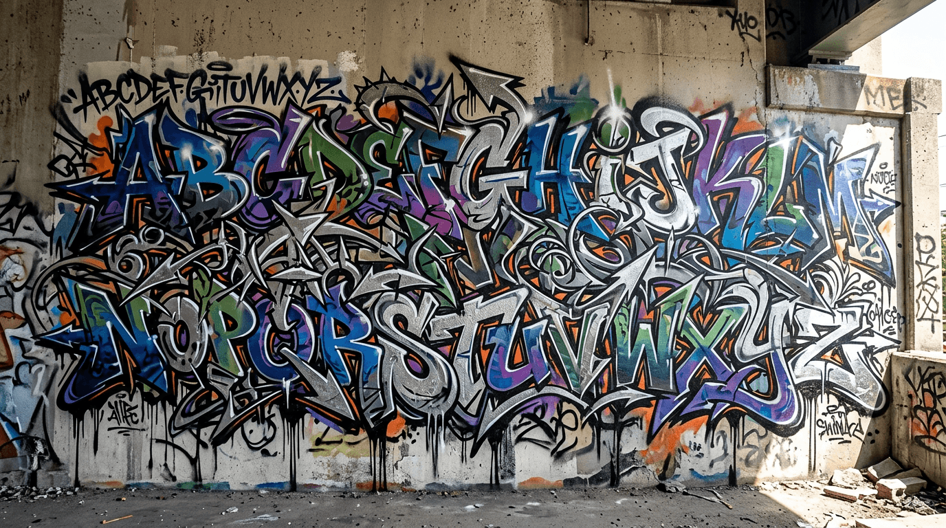 Fresh generator output of an A-Z wildstyle pass where overlapping arrows and dense effects reduce readability