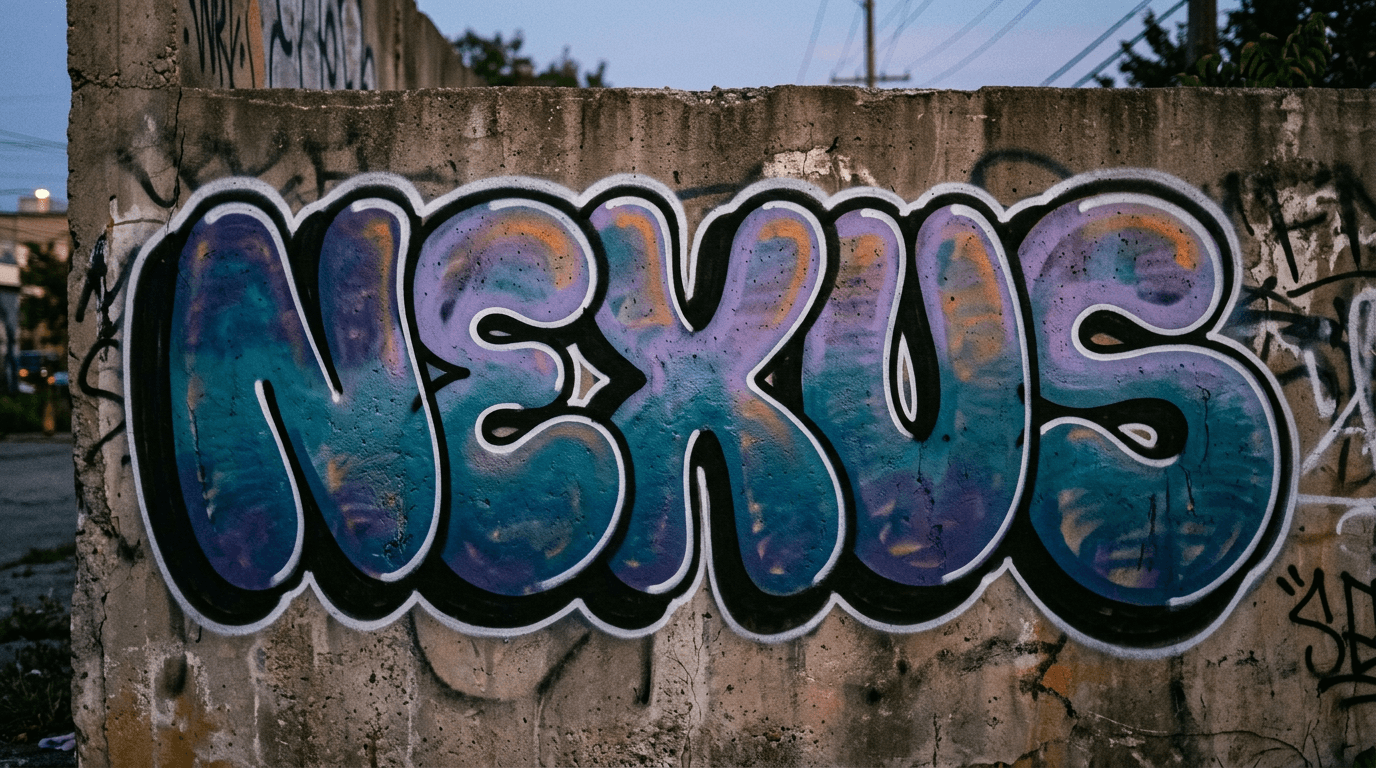 Clean NEXUS bubble letters showing even thickness and one restrained shadow layer