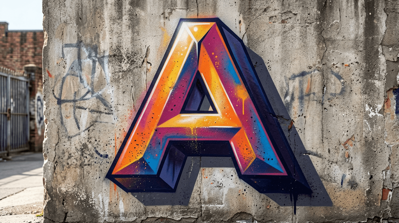 Photorealistic 3D graffiti letter A on a real street wall