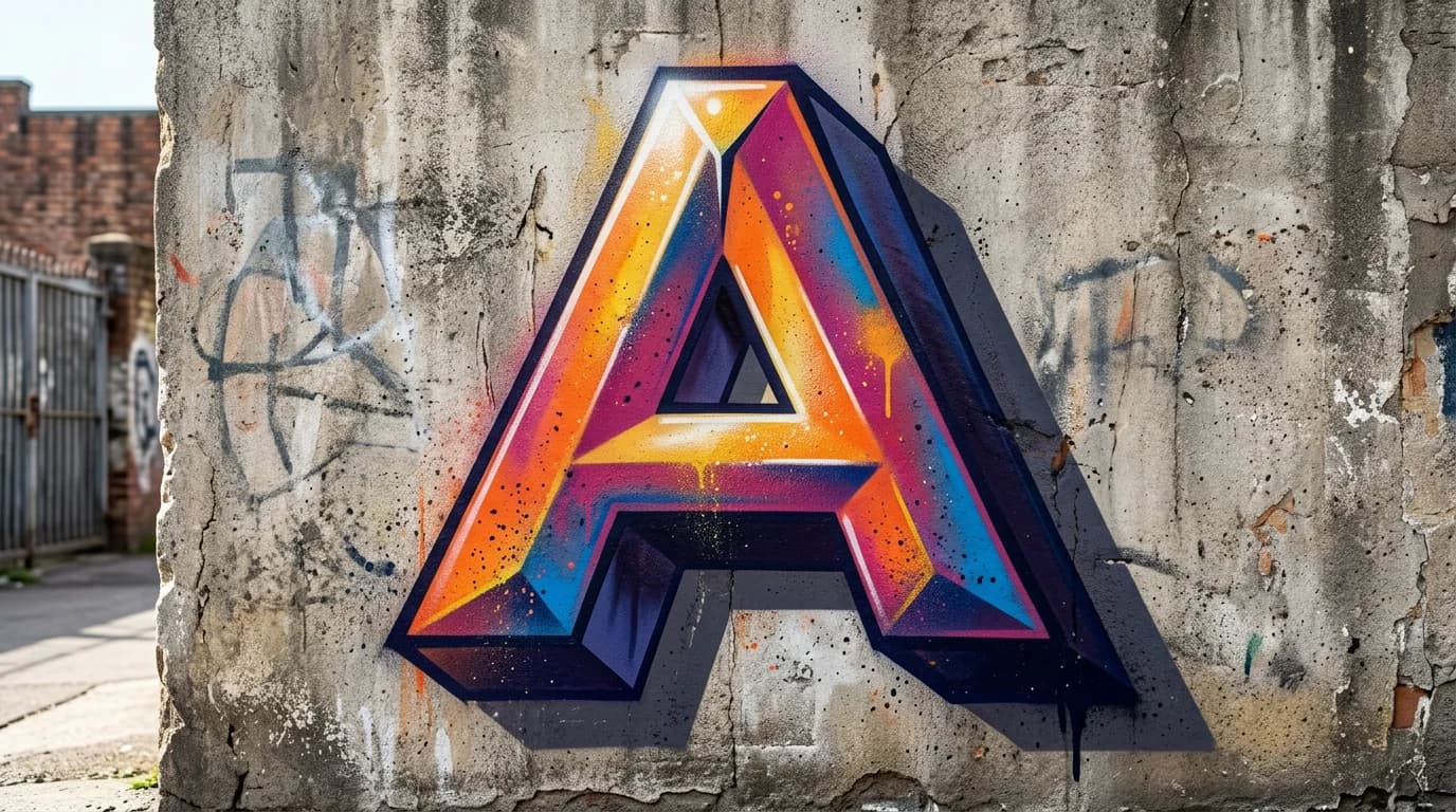 Photorealistic 3D graffiti letter A on a real street wall