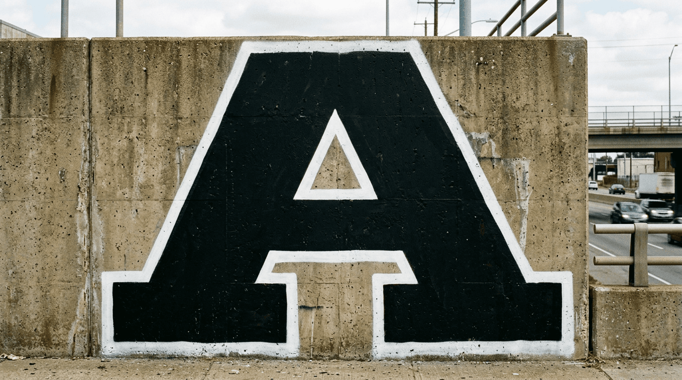 Photorealistic Blockbuster graffiti letter A on a real street wall