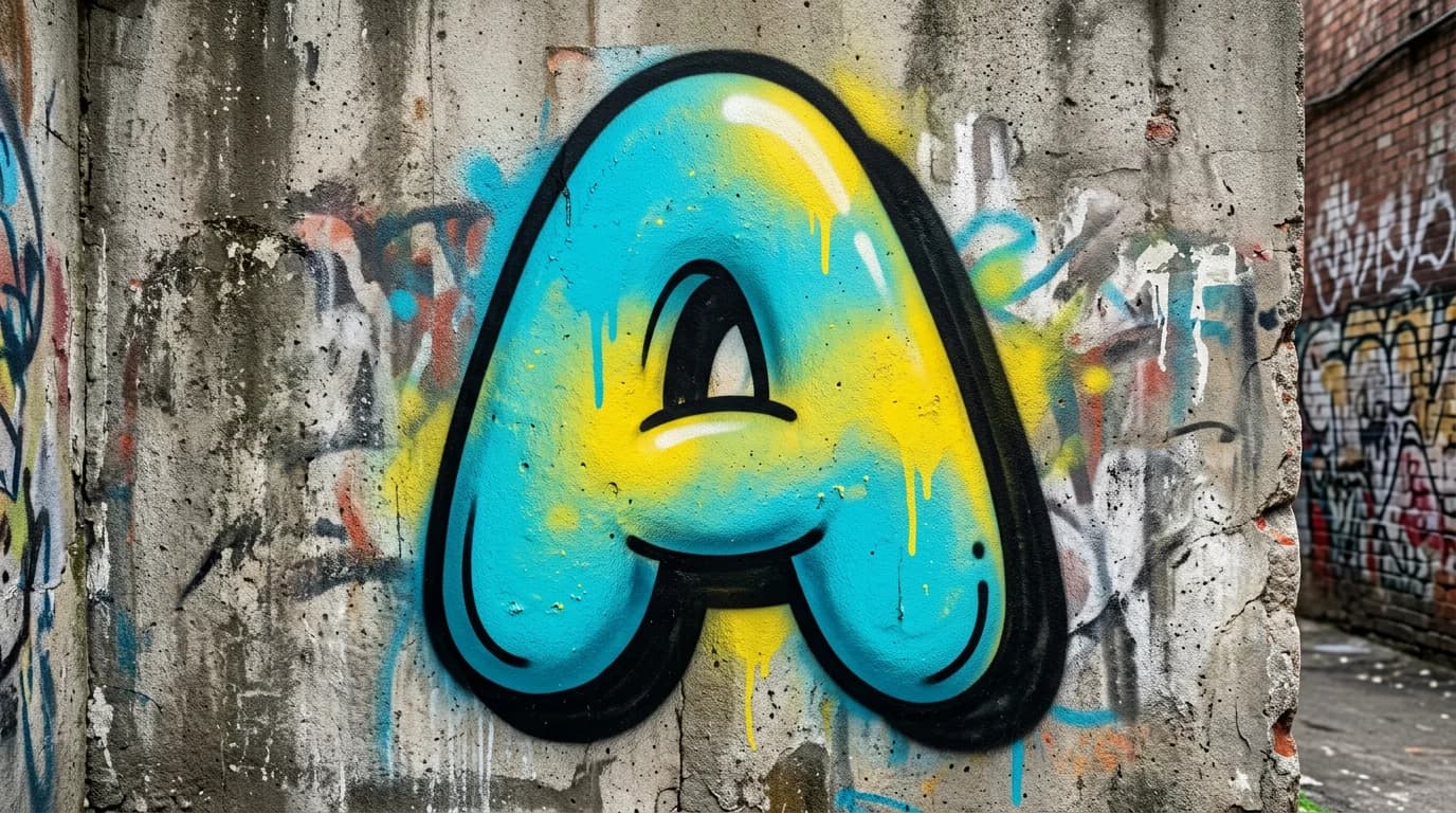 Photorealistic Bubble graffiti letter A on a real street wall