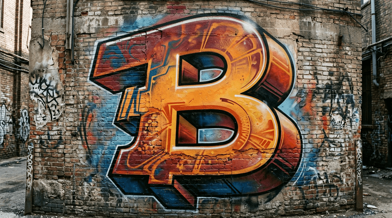 Photorealistic 3D graffiti letter B on a real street wall