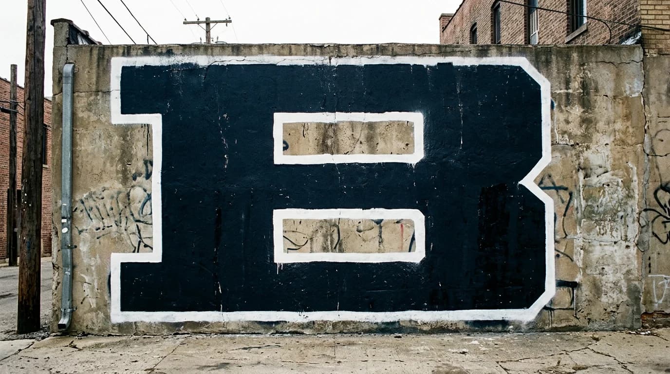 Photorealistic Blockbuster graffiti letter B on a real street wall