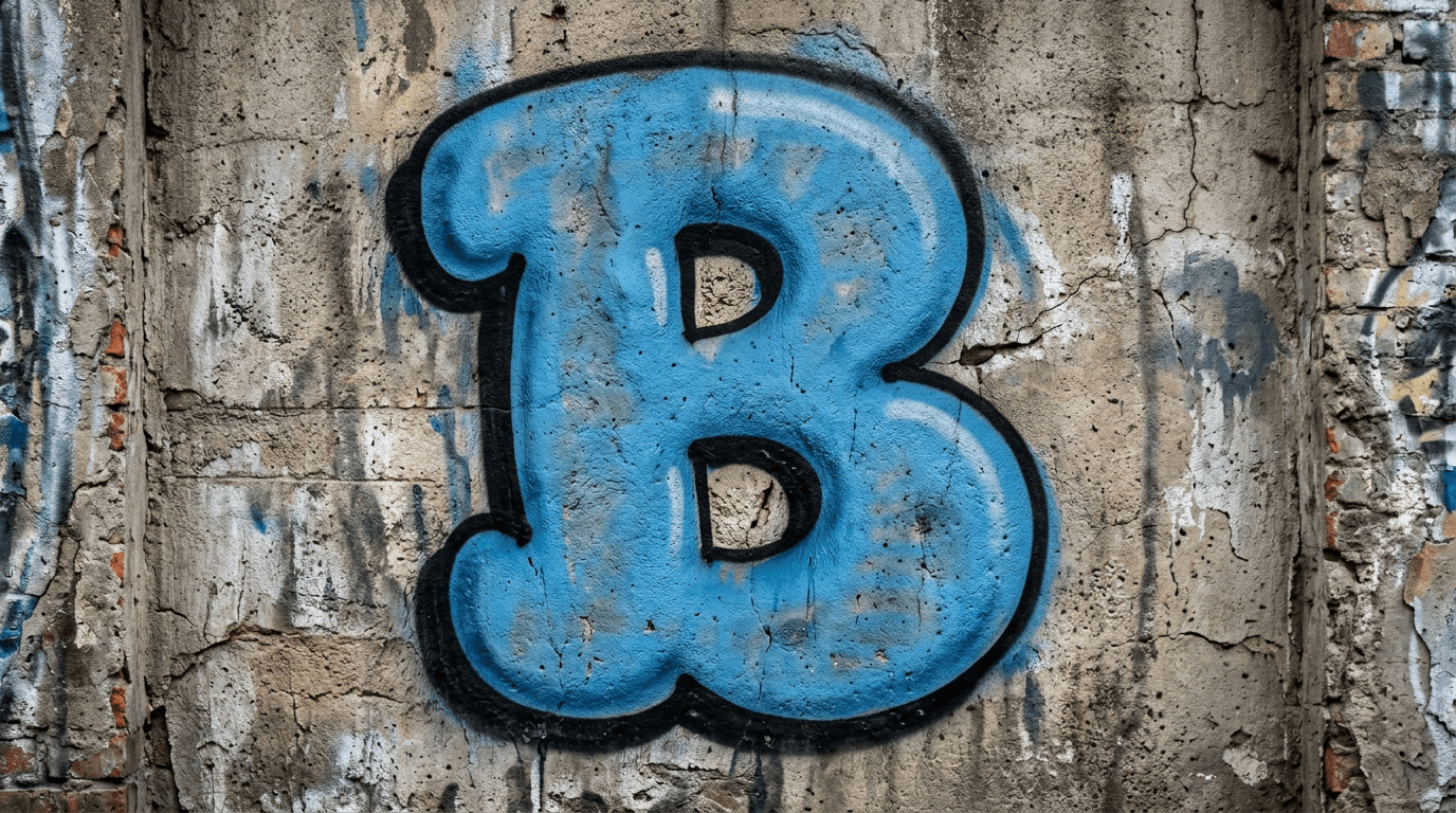 Photorealistic Bubble graffiti letter B on a real street wall
