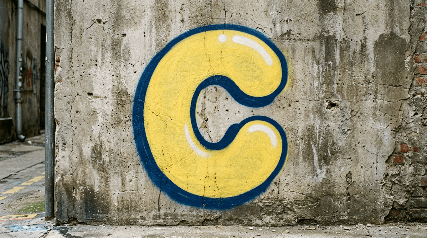 Photorealistic Bubble graffiti letter C on a real street wall