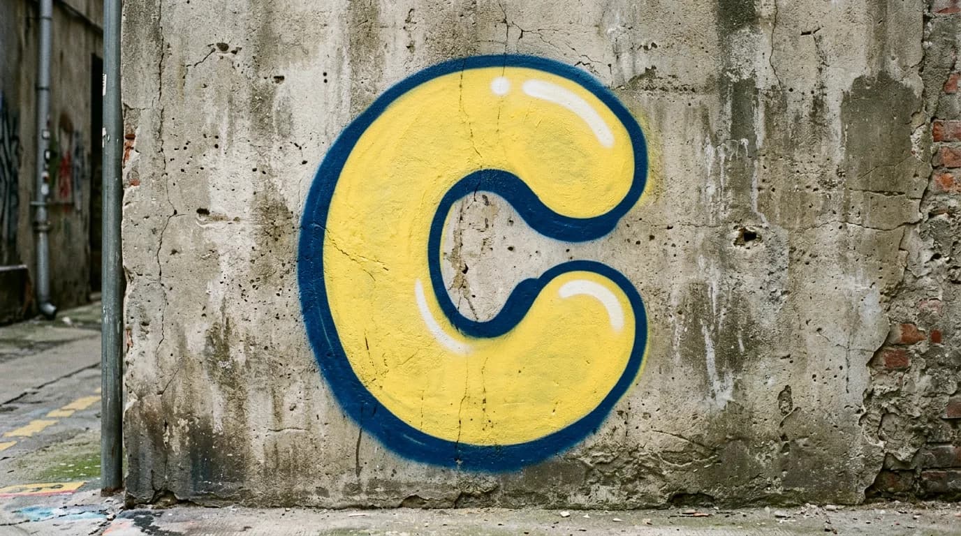 Photorealistic Bubble graffiti letter C on a real street wall