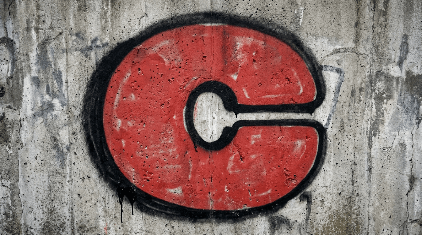 Photorealistic Throw-up graffiti letter C on a real street wall