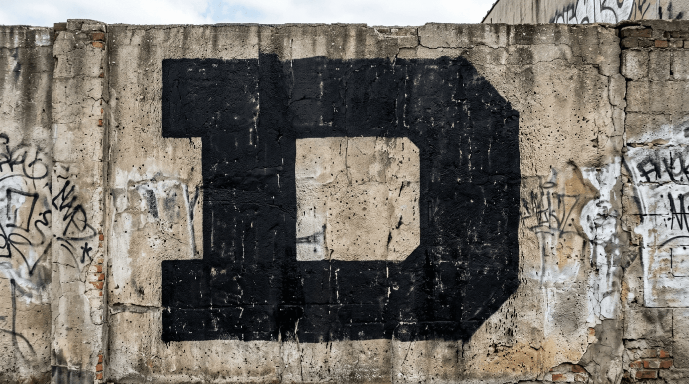 Photorealistic Blockbuster graffiti letter D on a real street wall