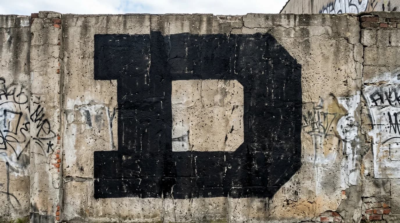 Photorealistic Blockbuster graffiti letter D on a real street wall