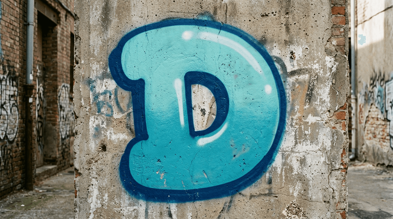 Photorealistic Bubble graffiti letter D on a real street wall