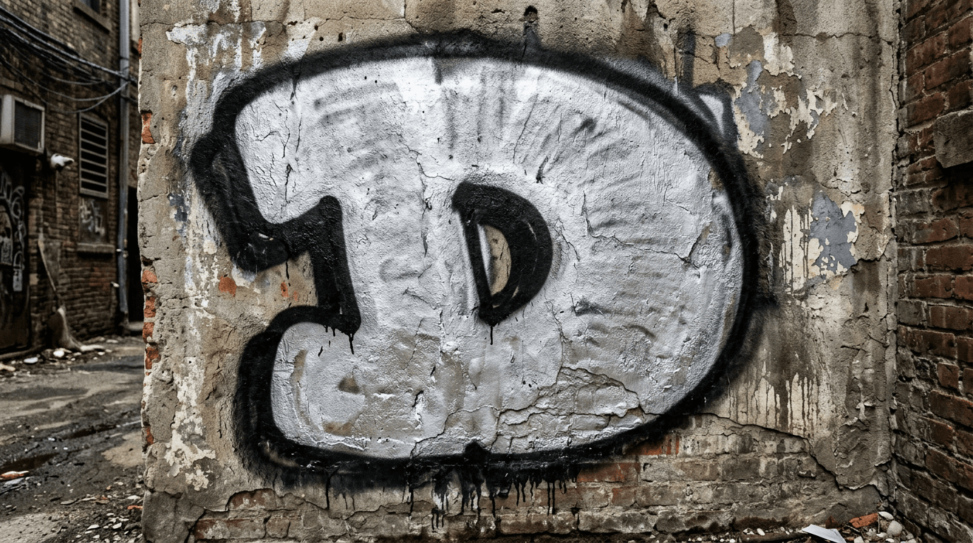 Photorealistic Throw-up graffiti letter D on a real street wall