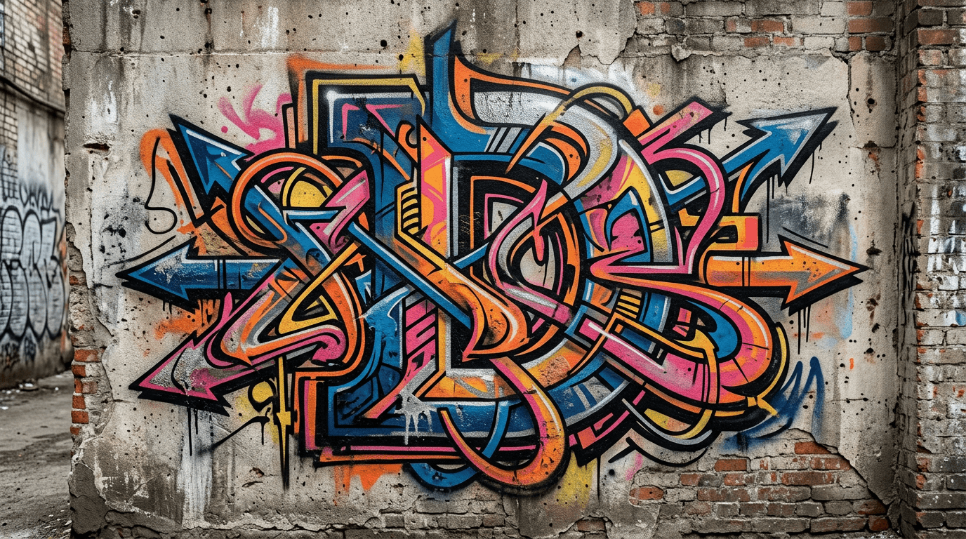 Photorealistic Wildstyle graffiti letter D on a real street wall