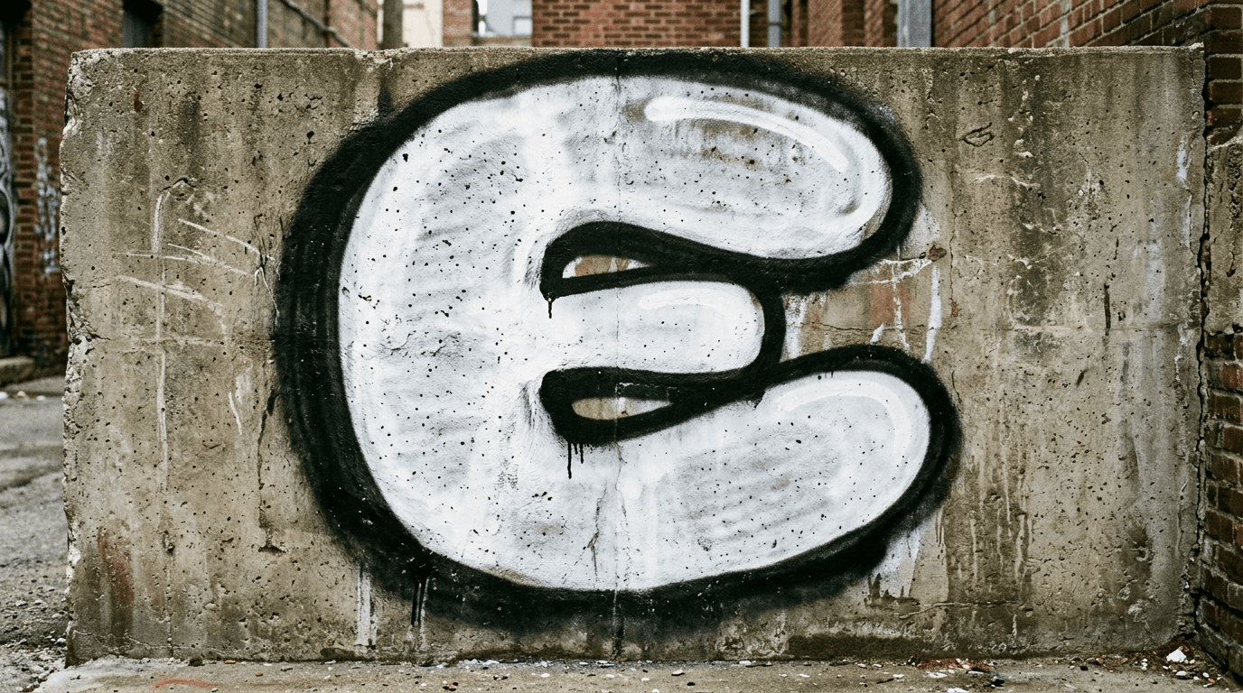 Photorealistic Throw-up graffiti letter E on a real street wall