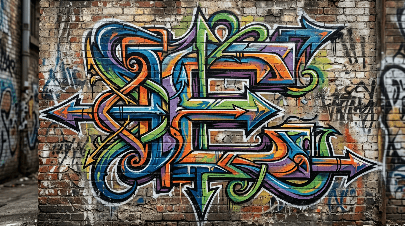 Photorealistic Wildstyle graffiti letter E on a real street wall