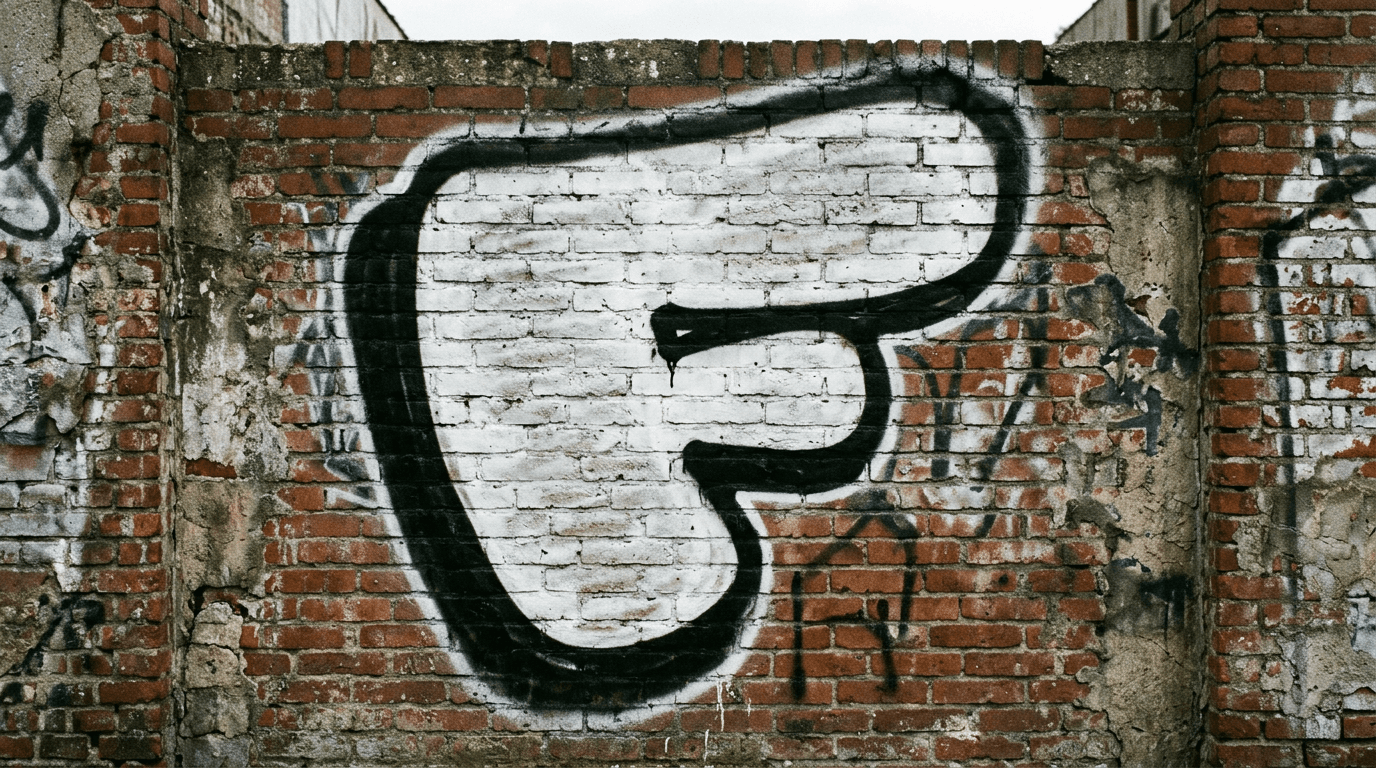 Photorealistic Throw-up graffiti letter F on a real street wall