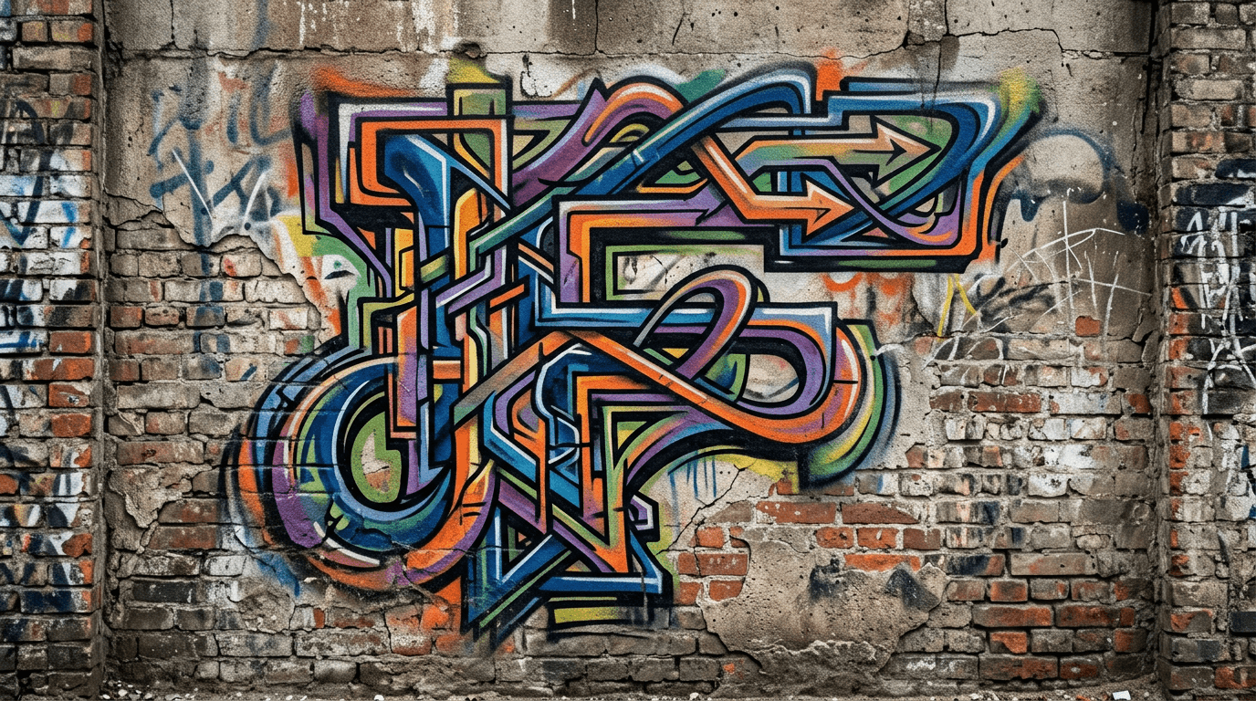 Photorealistic Wildstyle graffiti letter F on a real street wall