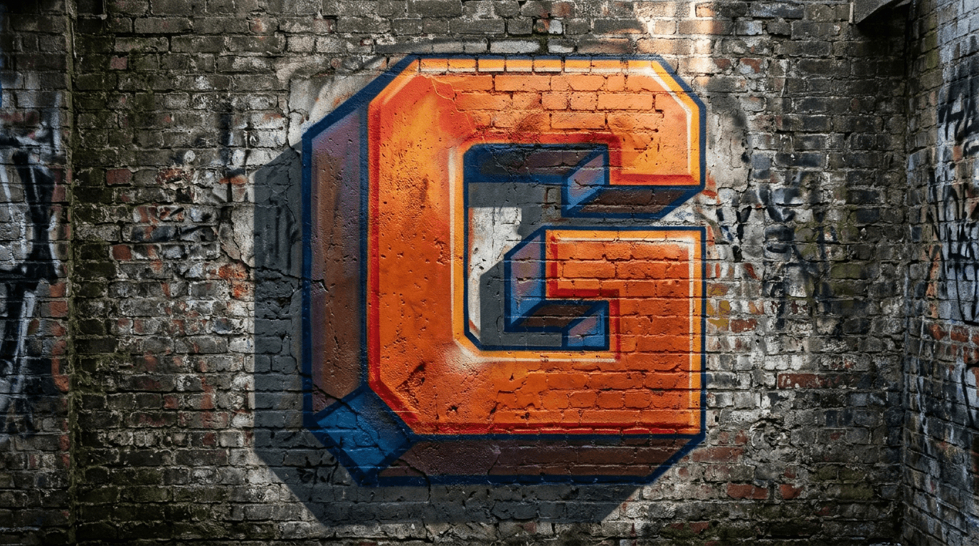 Photorealistic 3D graffiti letter G on a real street wall