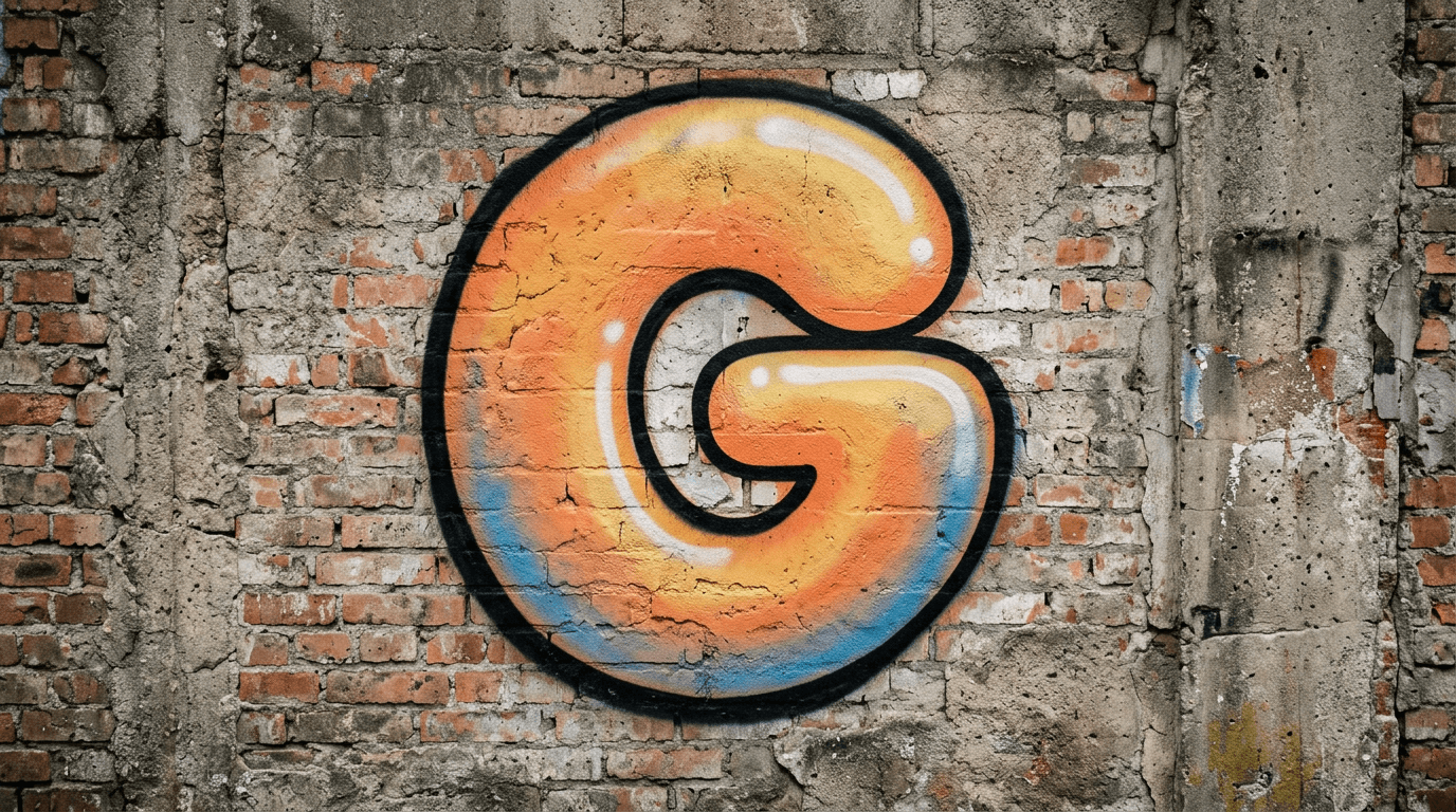 Photorealistic Bubble graffiti letter G on a real street wall
