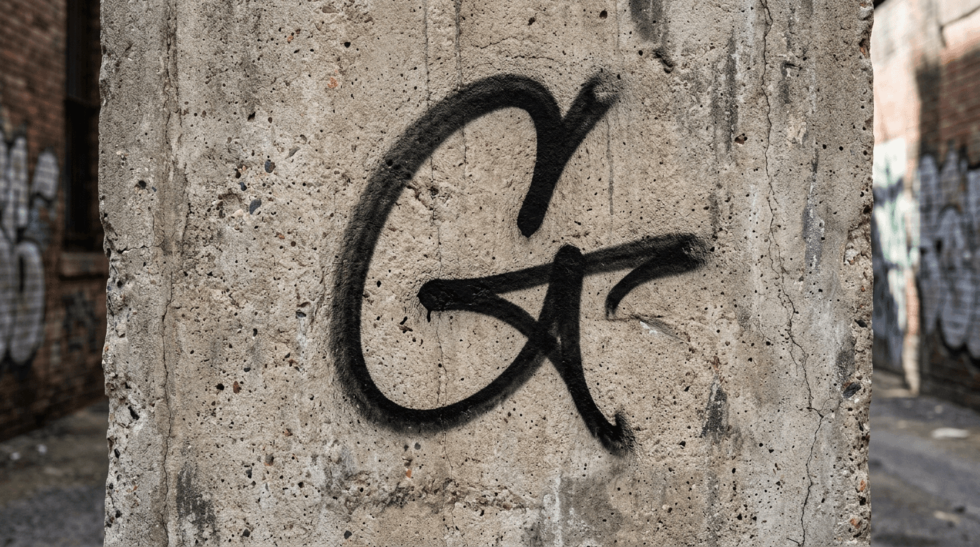 Photorealistic Tag/Handstyle graffiti letter G on a real street wall