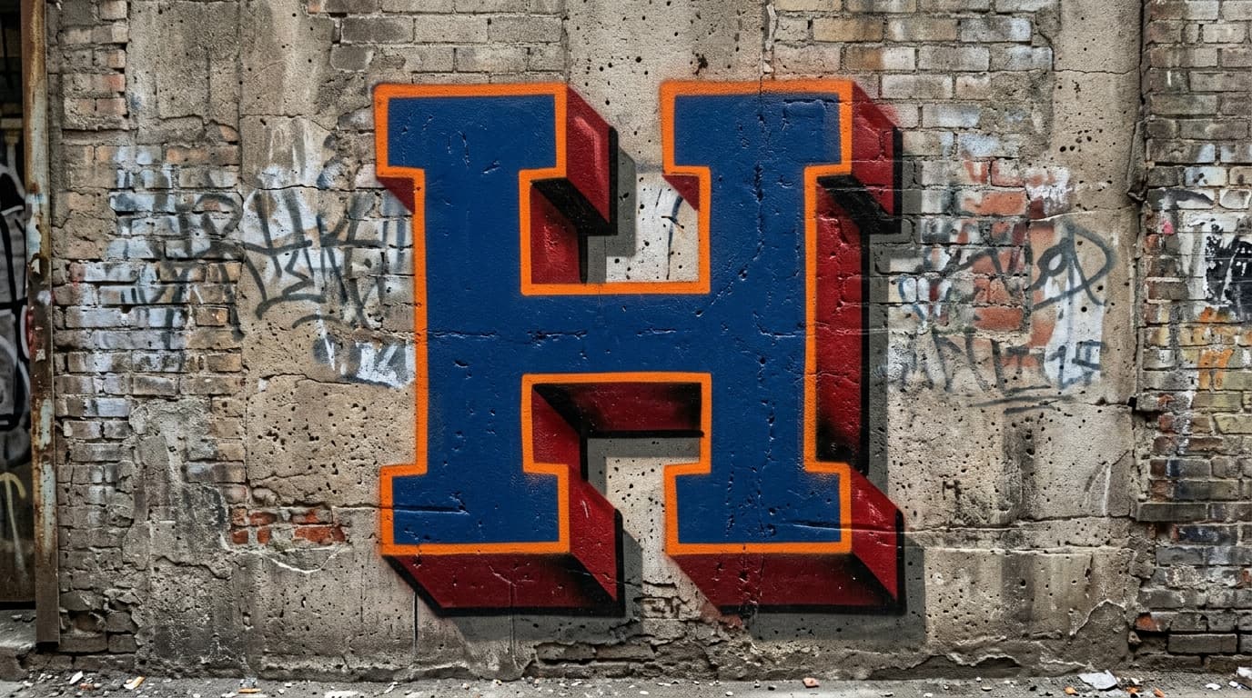 Photorealistic 3D graffiti letter H on a real street wall