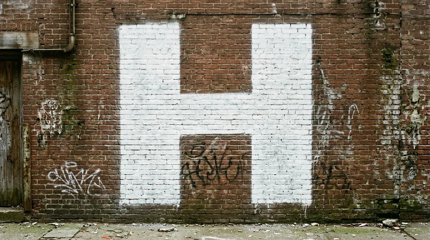 Photorealistic Blockbuster graffiti letter H on a real street wall