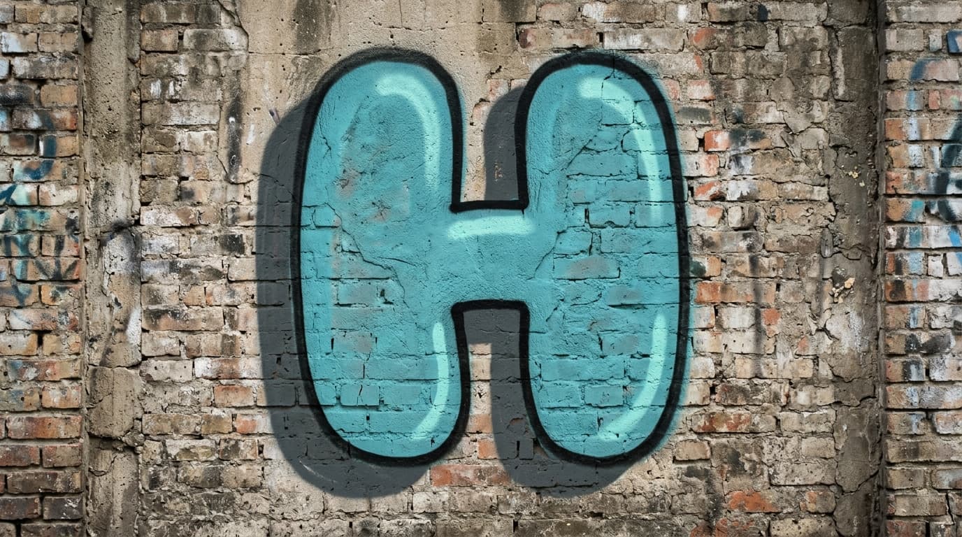 Photorealistic Bubble graffiti letter H on a real street wall