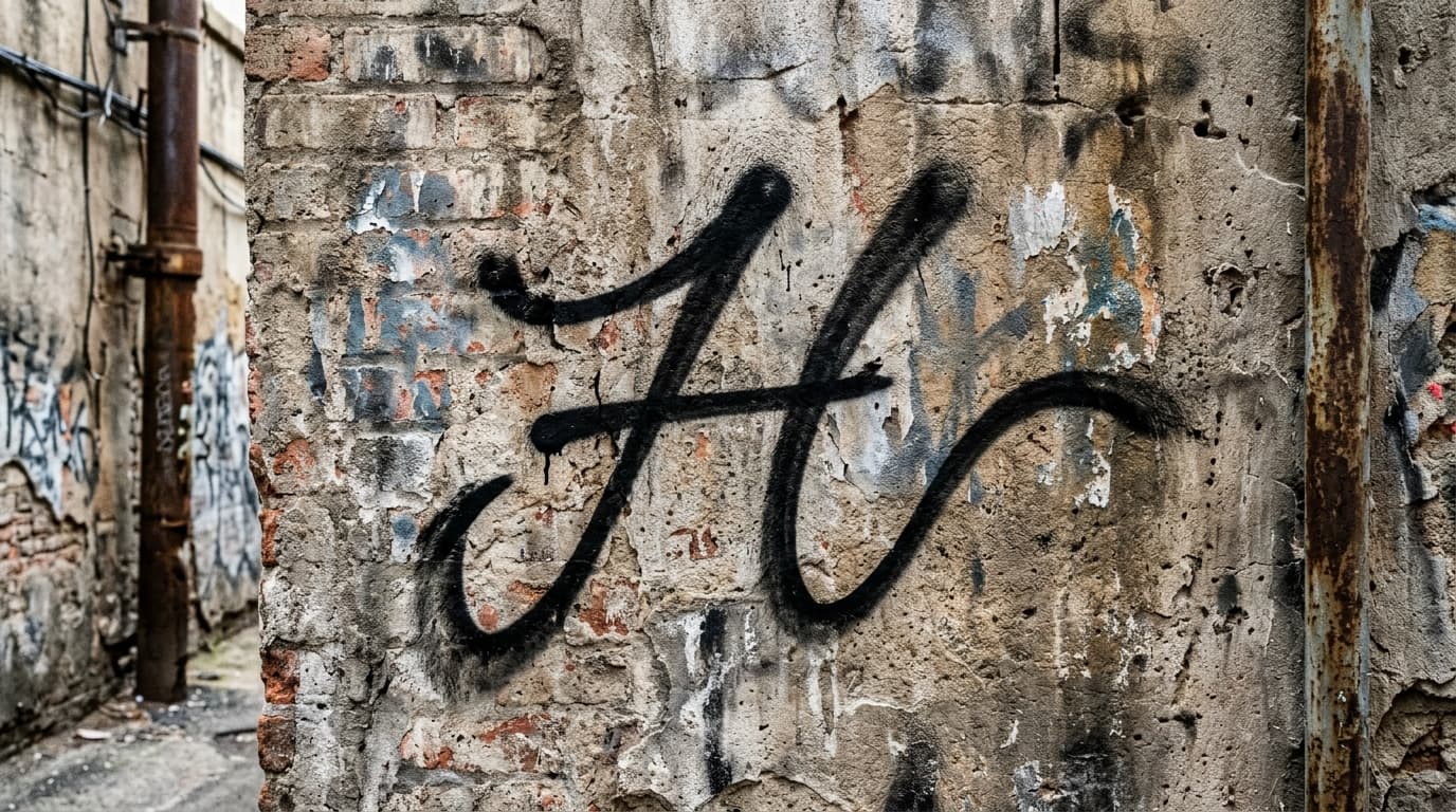 Photorealistic Tag/Handstyle graffiti letter H on a real street wall
