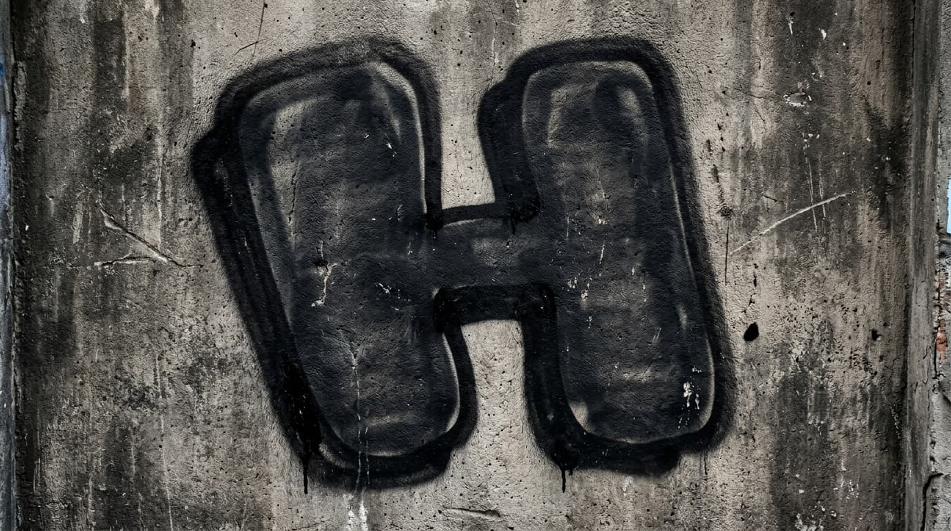 Photorealistic Throw-up graffiti letter H on a real street wall