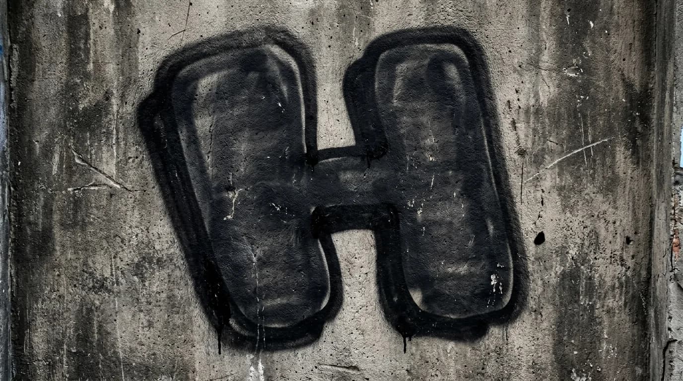 Photorealistic Throw-up graffiti letter H on a real street wall