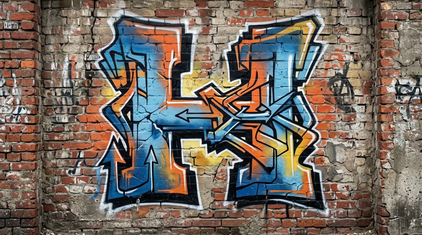 Photorealistic Wildstyle graffiti letter H on a real street wall