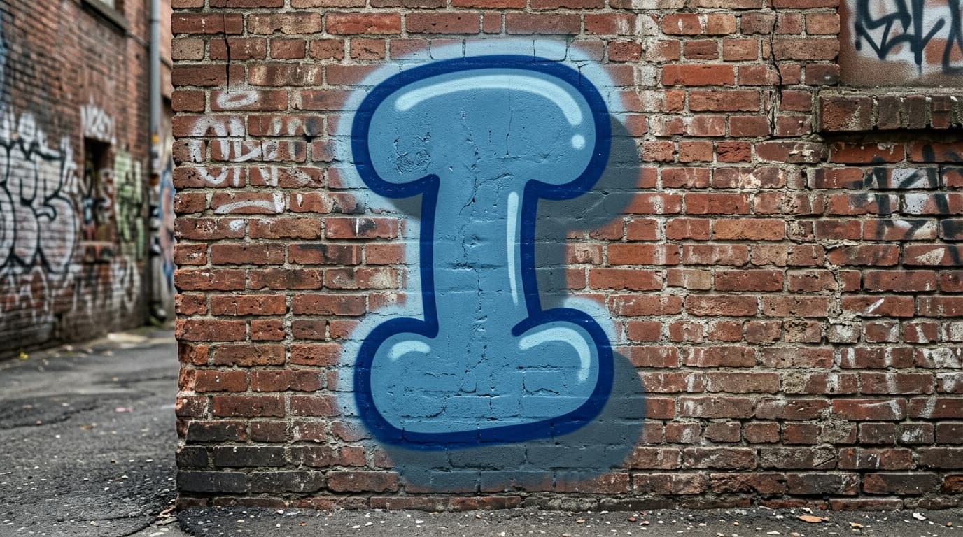 Photorealistic Bubble graffiti letter I on a real street wall