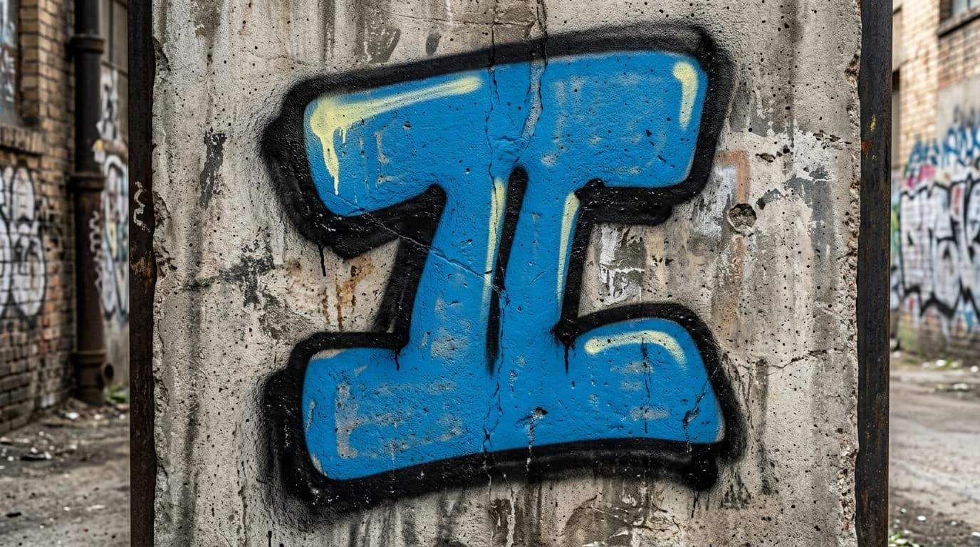 Photorealistic Throw-up graffiti letter I on a real street wall