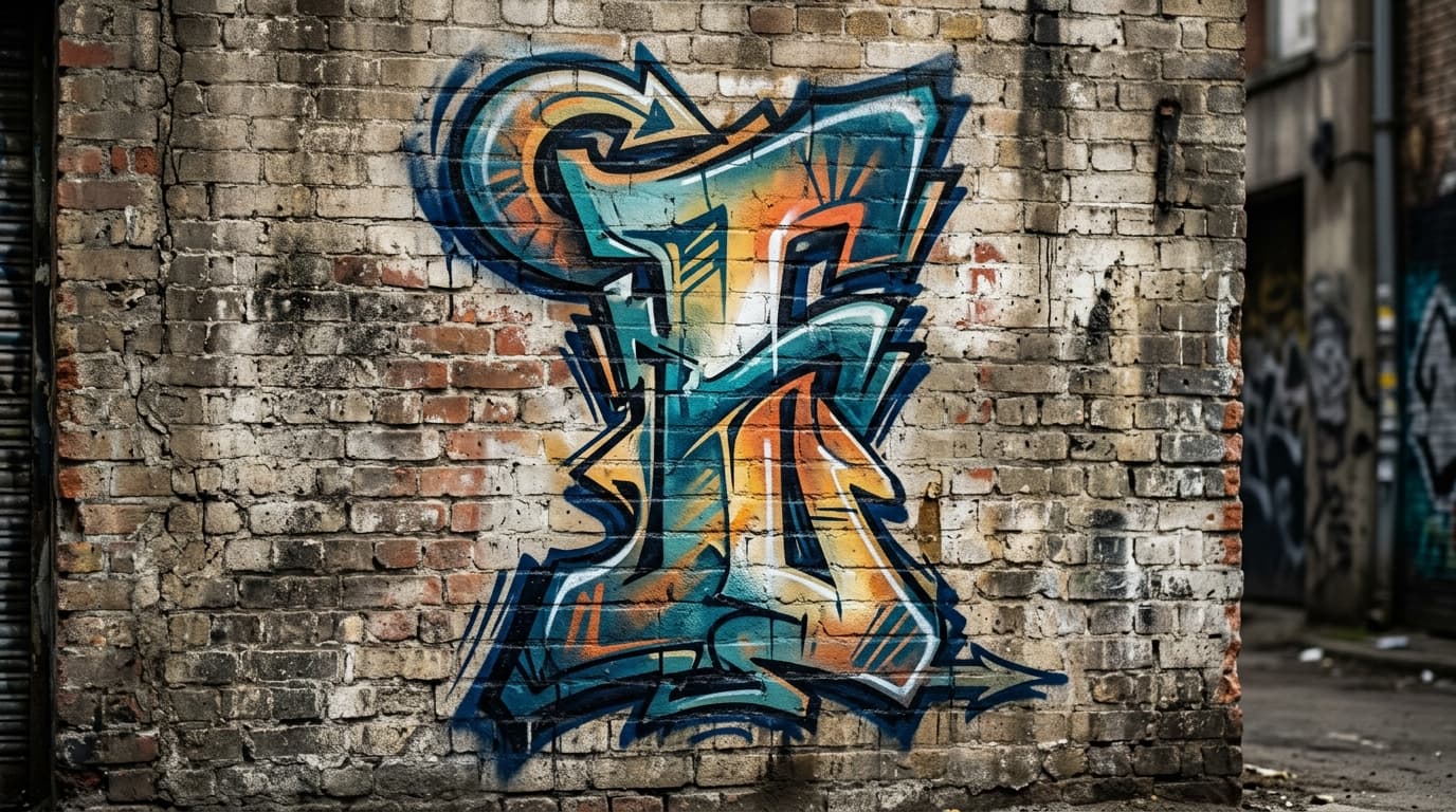 Photorealistic Wildstyle graffiti letter I on a real street wall