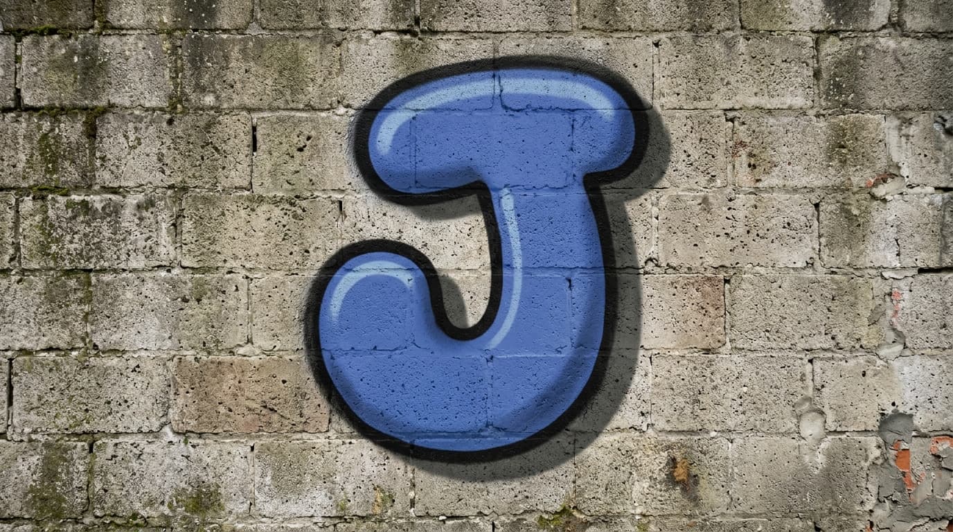 Photorealistic Bubble graffiti letter J on a real street wall