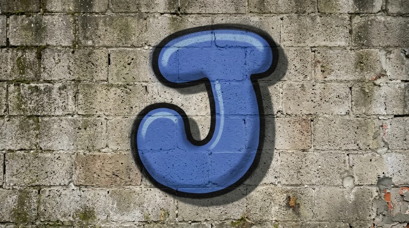 Photorealistic Bubble graffiti letter J on a real street wall