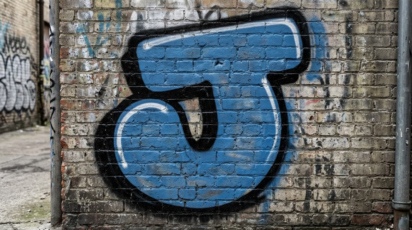 Photorealistic Throw-up graffiti letter J on a real street wall