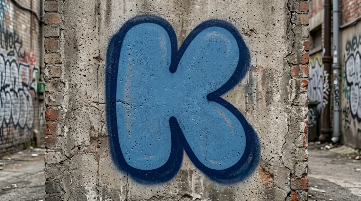 Photorealistic Bubble graffiti letter K on a real street wall