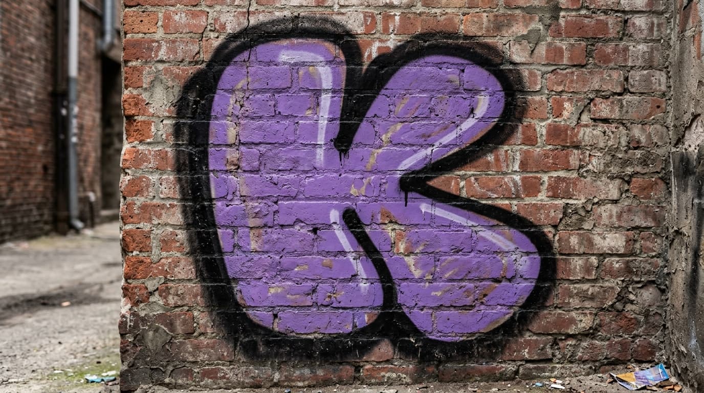 Photorealistic Throw-up graffiti letter K on a real street wall