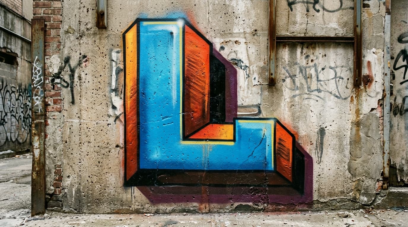 Photorealistic 3D graffiti letter L on a real street wall