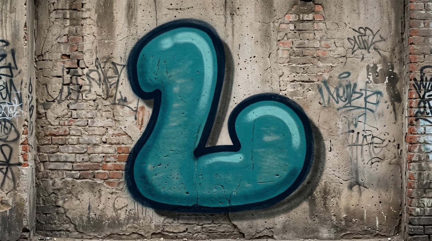 Photorealistic Bubble graffiti letter L on a real street wall