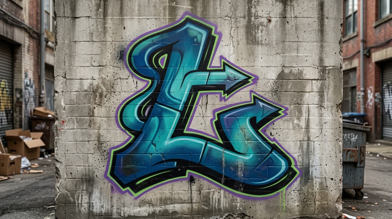 Photorealistic Wildstyle graffiti letter L on a real street wall