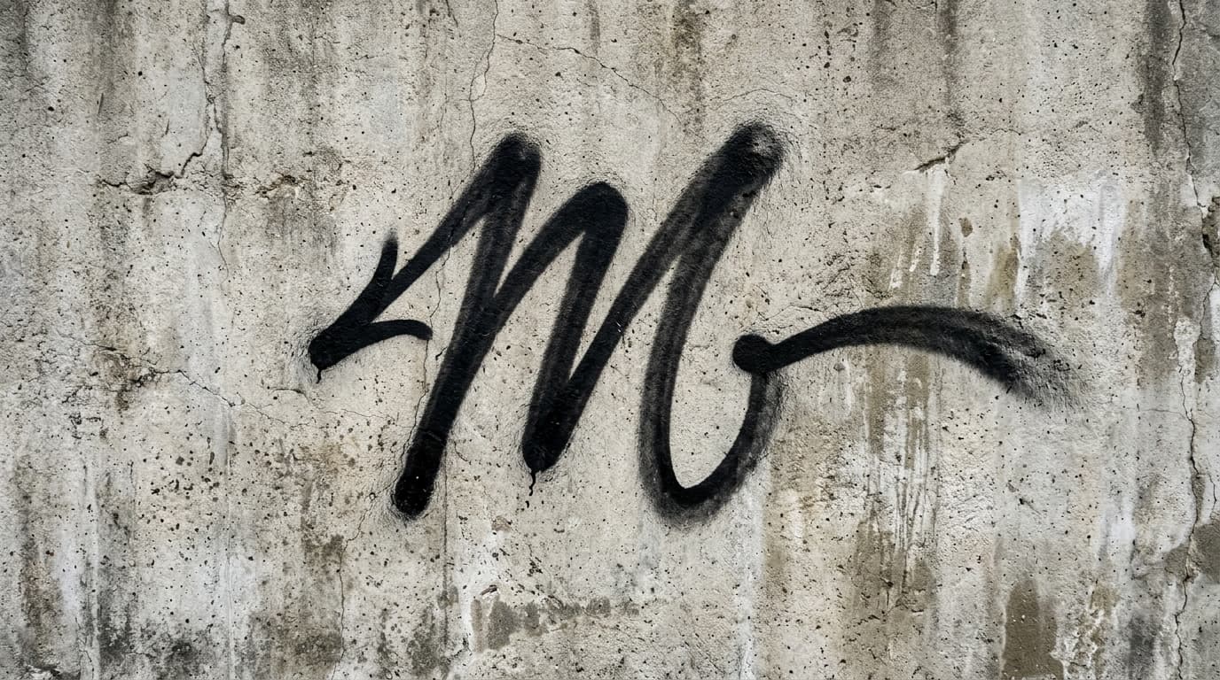 Photorealistic Tag/Handstyle graffiti letter M on a real street wall