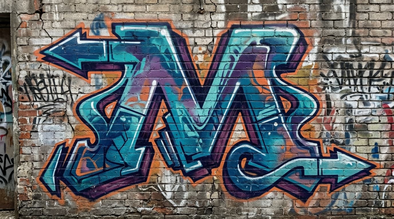 Photorealistic Wildstyle graffiti letter M on a real street wall