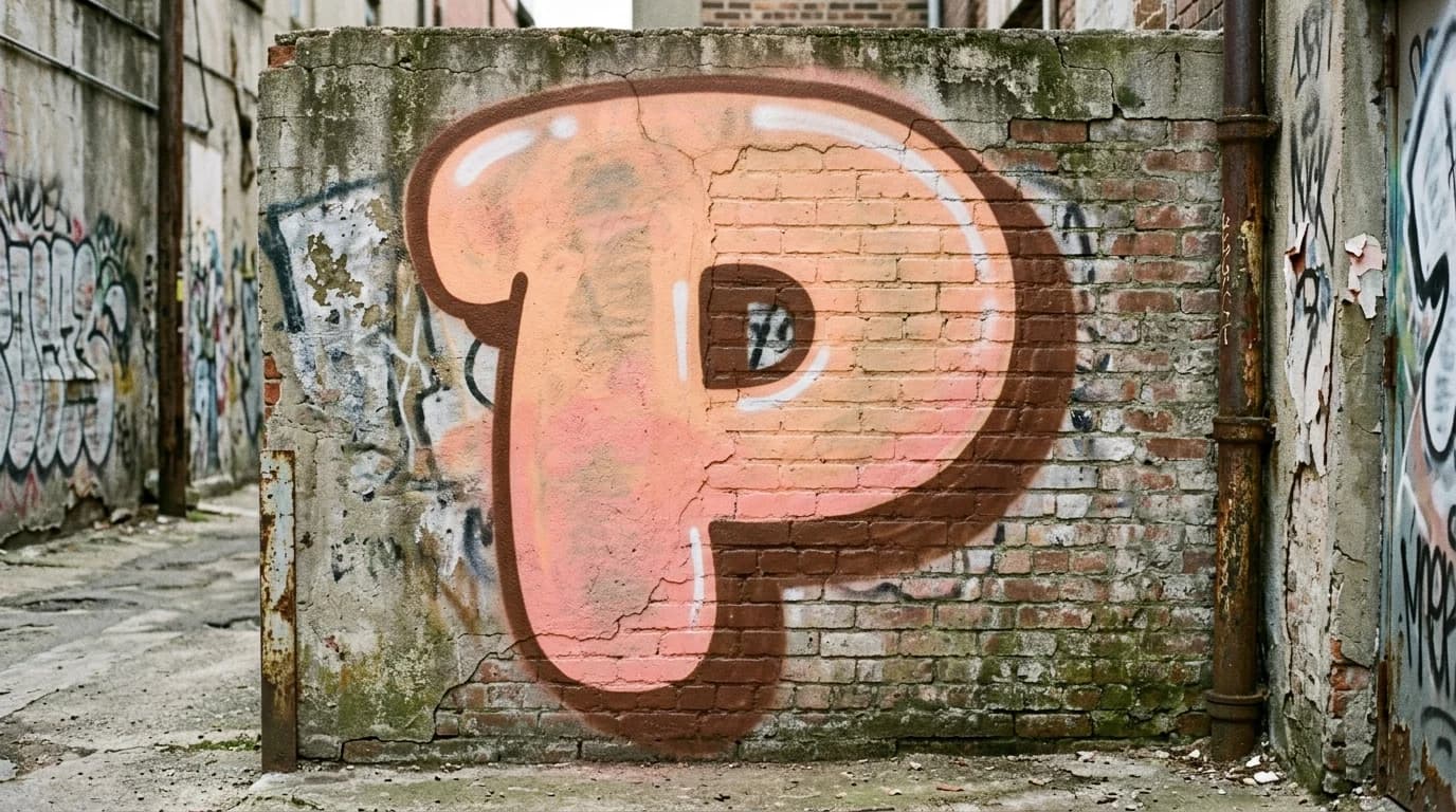 Photorealistic Bubble graffiti letter P on a real street wall