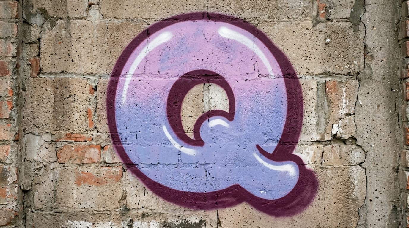 Photorealistic Bubble graffiti letter Q on a real street wall
