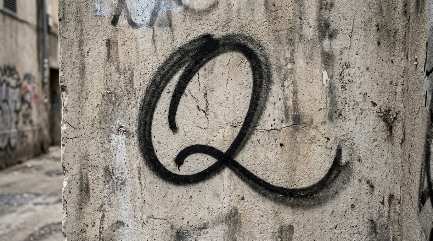 Photorealistic Tag/Handstyle graffiti letter Q on a real street wall
