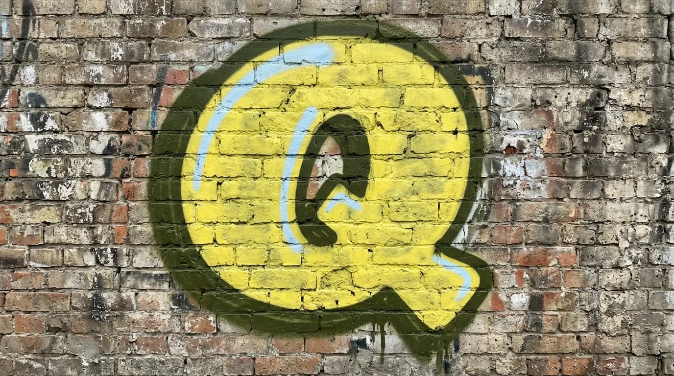 Photorealistic Throw-up graffiti letter Q on a real street wall