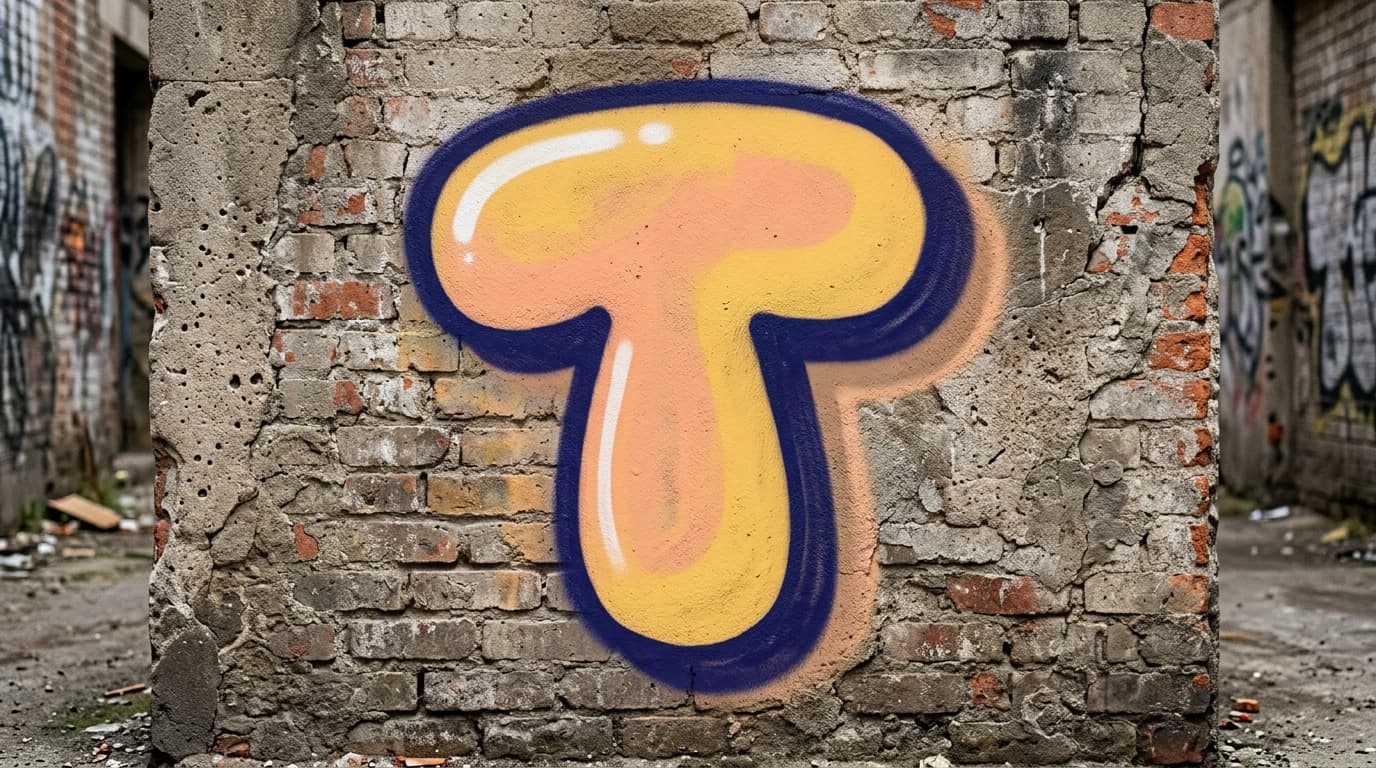Photorealistic Bubble graffiti letter T on a real street wall