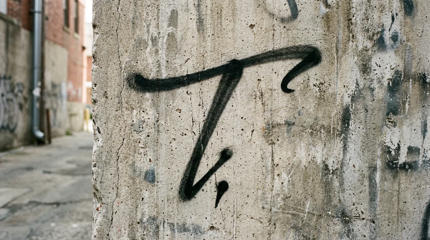 Photorealistic Tag/Handstyle graffiti letter T on a real street wall